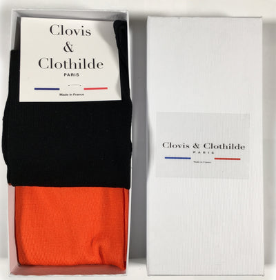 Chaussette Fil d'Écosse - Orange  +  Noir avec boite